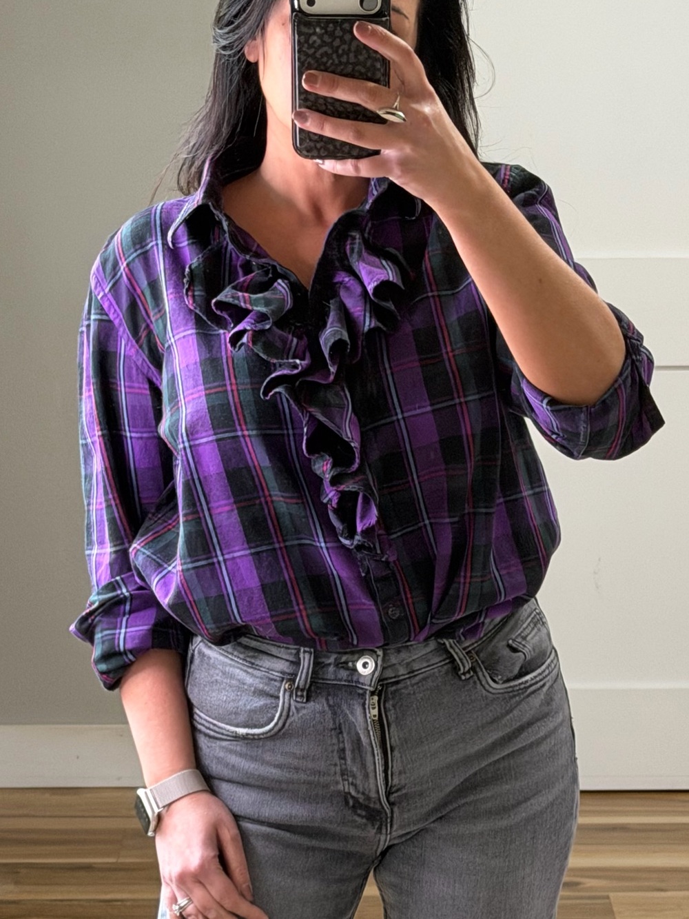 Lauren Ralph Lauren Purple and Black Plaid Button-Up Shirt